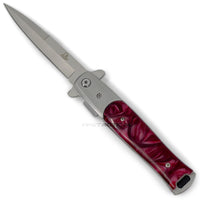 Falcon Silver and Burgundy Purple Marble Spring Assisted Stiletto Knife 3.75"
