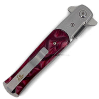 Falcon Silver and Burgundy Purple Marble Spring Assisted Stiletto Knife 3.75"

