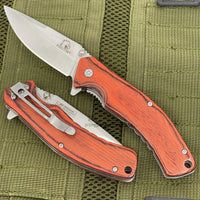 Falcon Stainless Steel Silver and Wooden Drop Point Classic Manual Folding Knife 3.5"