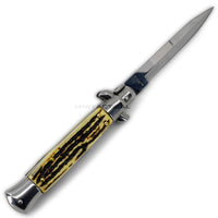 FPSTACTICAL Relic Italian Style Stiletto Switchblade Chrome / Polished with Bone Scales 4"
