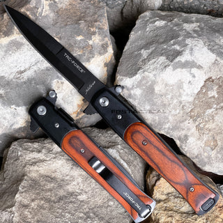 Tac-Force Milano Spring Assisted Stiletto Pocket Knife Black with Wooden Scales 3.75