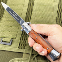 Tac-Force Premium Milano Collection Mirror / Chrome and Cherry Wood Spring Assisted Stiletto Knife 4"
