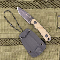 Tac-Force Evolution TFE-FIX009-TN Black / Gray Stonewash Miniature Full Tang Fixed Blade Knife w Necklace Sheath & Tan G10 Handle 2"
