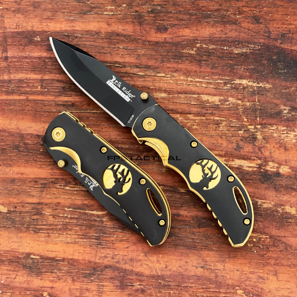 Elk Ridge Evolution ERE-FDR002-BG Gold and Black Manual Folding Compact Pocket Knife 2.75