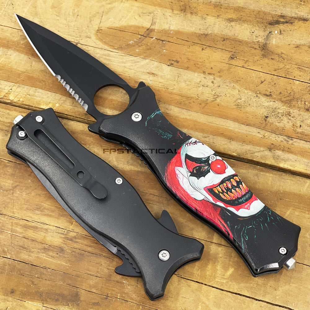 Pacific Solutions KS2568JK Evil Clown Joker Spring Assisted Stiletto Knife 3.5