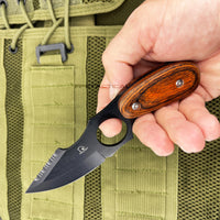 Falcon Black & Wood Full Tang Hunting / Carving Fixed Blade Knife w Sheath 2.5"
