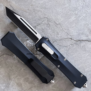 FPSTACTICAL Efficacy OTF Knife Black & Silver w Tanto Blade and Rubberized Handle 3.5