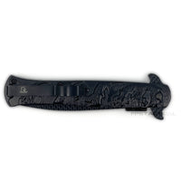Falcon KS1110BK All Black Spring Assisted Stiletto Knife with Textured Dragon Scales 4"
