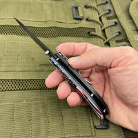 Pacific Solutions Compact Drop Point USA Flag Spring Assisted Knife Black 3" Serrated
