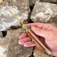 FPSTACTICAL Aurous Italian Style Stiletto Switchblade Mirror / Gold with Pakkawood Scales 4"
