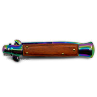 FPSTACTICAL Hue Italian Style Stiletto Switchblade Mirror / Iridescent Rainbow with Pakkawood Scales 4"
