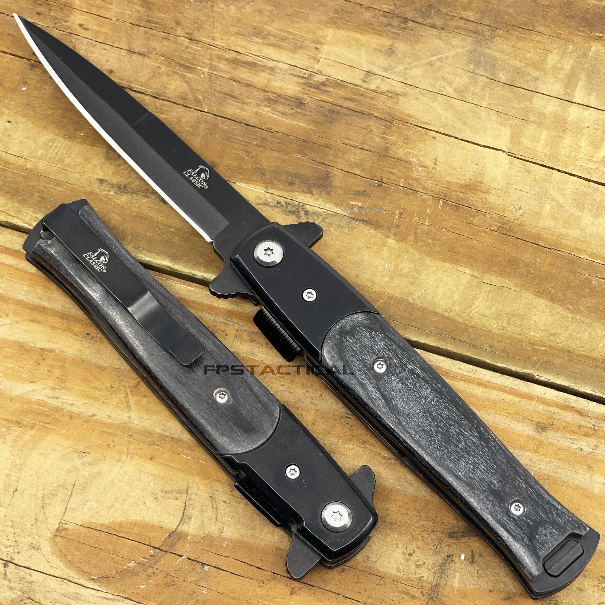 Falcon Classic KS1107BK Spring Assisted Stiletto Pocket Knife Black wi