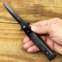 Falcon Classic Spring Assisted Stiletto Pocket Knife Black with Black Ash Wood Scales 3.75"
