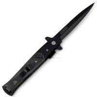 Falcon Classic Spring Assisted Stiletto Pocket Knife Black with Black Ash Wood Scales 3.75"
