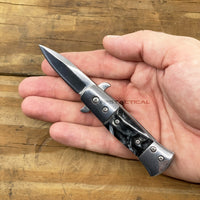 Pacific Solutions KS3336S-NP Miniature Gray Marble Mirror / Chrome Spring Assisted Stiletto Knife 1.75"
