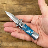 Pacific Solutions KS3336S-SK Miniature Blue Pearlex Mirror / Chrome Spring Assisted Stiletto Knife 1.75"
