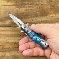 Pacific Solutions KS3336S-SK Miniature Blue Pearlex Mirror / Chrome Spring Assisted Stiletto Knife 1.75"
