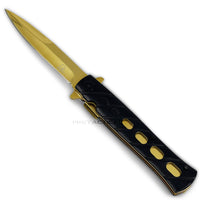 Falcon KS1108BG Matte Black and Mirror Gold Grooved Handle Spring Assisted Stiletto Knife 4"
