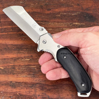 Falcon Classic KS3301CB Chrome Silver and Gray Ash Wood Cleaver Spring Assisted Knife 3.25"
