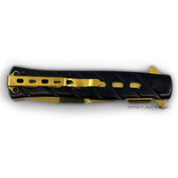 Falcon KS1108BG Matte Black and Mirror Gold Grooved Handle Spring Assisted Stiletto Knife 4"
