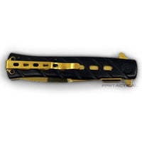Falcon KS1108BG Matte Black and Mirror Gold Grooved Handle Spring Assisted Stiletto Knife 4"