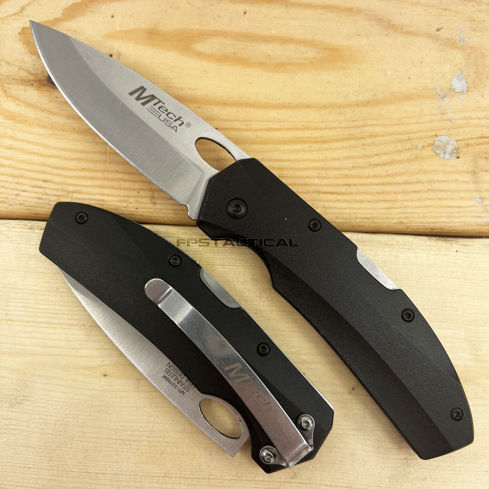 MTech USA Silver and Black Manual Folding Compact Lightweight Lockback Pocket Knife 2.75