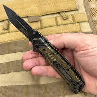 MTech Evolution Gray / Black Stonewash and Olive Drab Green Spring Assisted Tactical Knife 3.5" MTE-A026-GN
