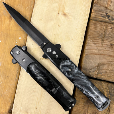 FPSTACTICAL Taonga Black on Black Pearlex Switchblade Stiletto Knife 4