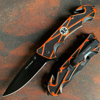 Tac-Force EMS / EMT Spring Assisted Textured Rescue Knife Orange & Black 3.5"
