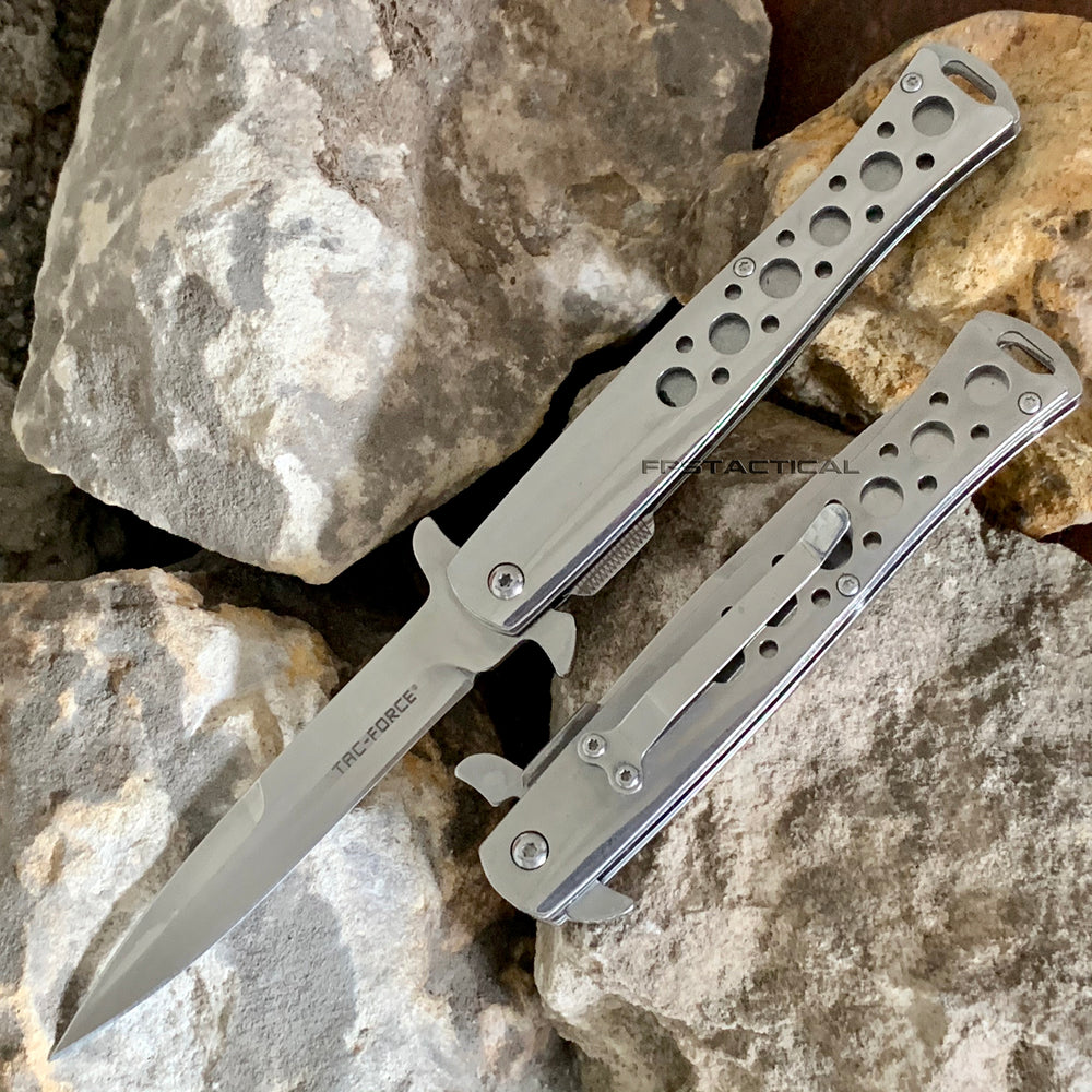 Tac-Force Chrome / Mirror Finish Spring Assisted Stiletto Knife 4