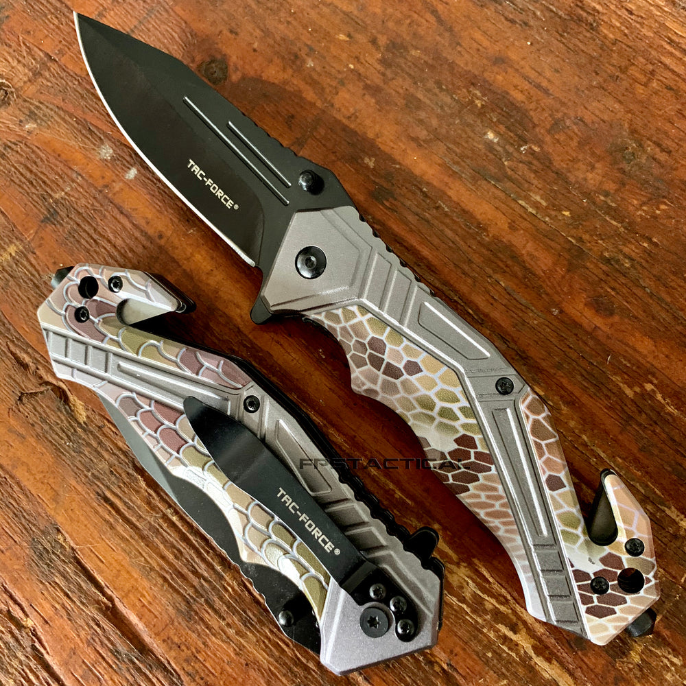 Tac-Force Snakeskin Spring Assisted Tactical Rescue Knife Black / Purple / Grey / Green 3.5