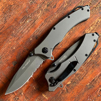 Tac-Force Titanium Coated Spring Assisted Serrated Combination EDC Knife Gunmetal & Black 3.5"
