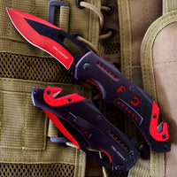 Tac-Force Firefigther / Fire Department Spring Assisted Rescue Survival Knife Red & Black 3.5" TF-976FD
