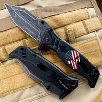 Tac-Force USA Punisher Skull Spring Assisted Tactical Knife w Stonewash Blade & G10 Scales Black / Red / White / Blue 3.5"

