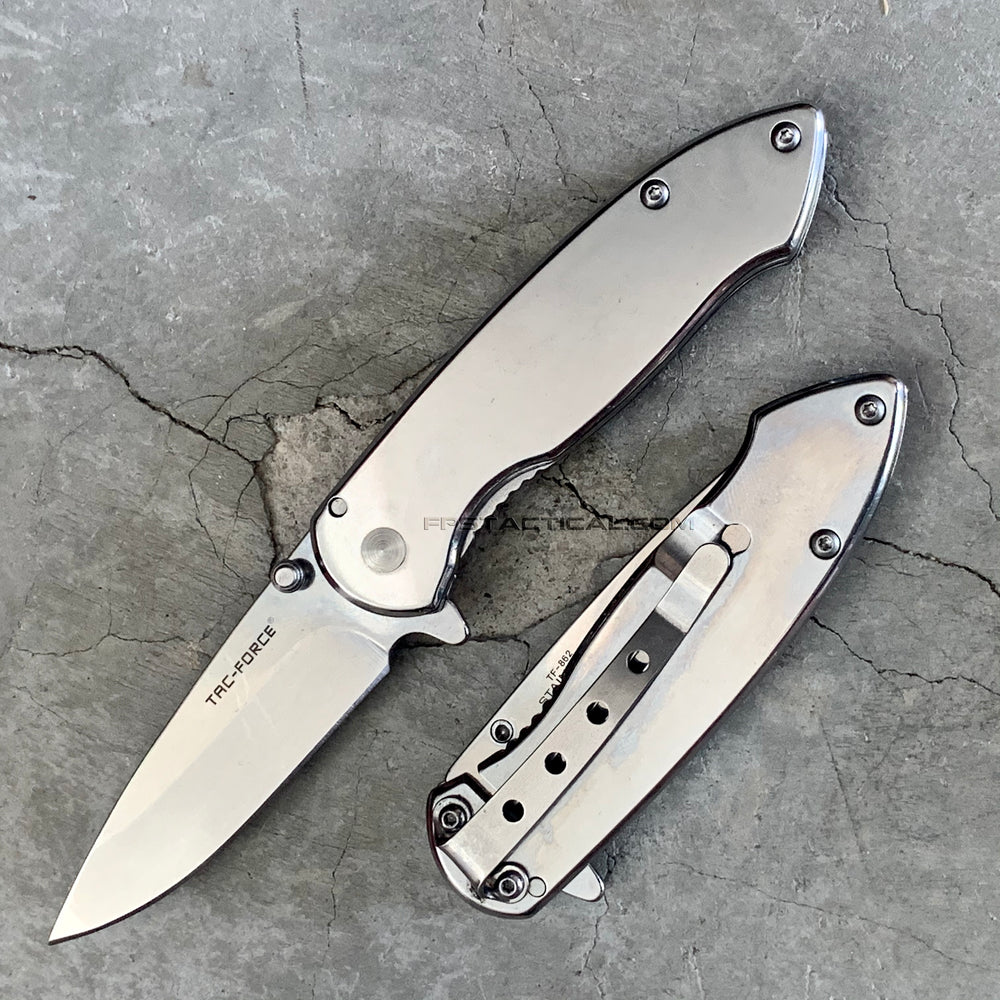 Tac-Force Chrome Mirror Finish Classic Style Spring Assisted Compact Pocket Knife 2.75
