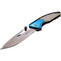 MTech USA Ball Bearing Chrome / Silver / Blue Manual Folding Pocket Knife w Tinite Coating 3.5"
