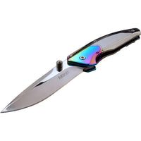 MTech USA Ball Bearing Chrome / Silver / Iridescent Rainbow Manual Folding Pocket Knife w Tinite Coating 3.5"
