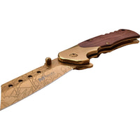MTech USA Cleaver Spring Assisted Pocket Knife with Gold Blade and Wood Handle MT-A1050GD
