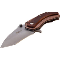 MTech USA Compact Spring Assisted Pocket Knife Silver with Copper Scales / Wooden Inlay 2.75"
