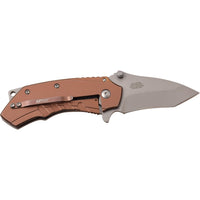 MTech USA Compact Spring Assisted Pocket Knife Silver with Copper Scales / Wooden Inlay 2.75"
