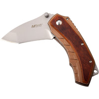 MTech USA Compact Spring Assisted Pocket Knife Silver with Copper Scales / Wooden Inlay 2.75"

