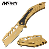 MTech USA Gold & Black Cleaver Spring Assisted Pocket Knife w/ G10 Inlay 3.5"
