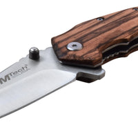 Mtech USA Compact Spring Assisted Pocket Knife Silver with Brown Zebra Wood Scales 2.75"