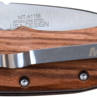 Mtech USA Compact Spring Assisted Pocket Knife Silver with Brown Zebra Wood Scales 2.75"