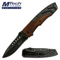 MTech Evolution Gray / Black Stonewash and Wooden Spring Assisted Tactical Knife 3.5" MTE-A004-WD
