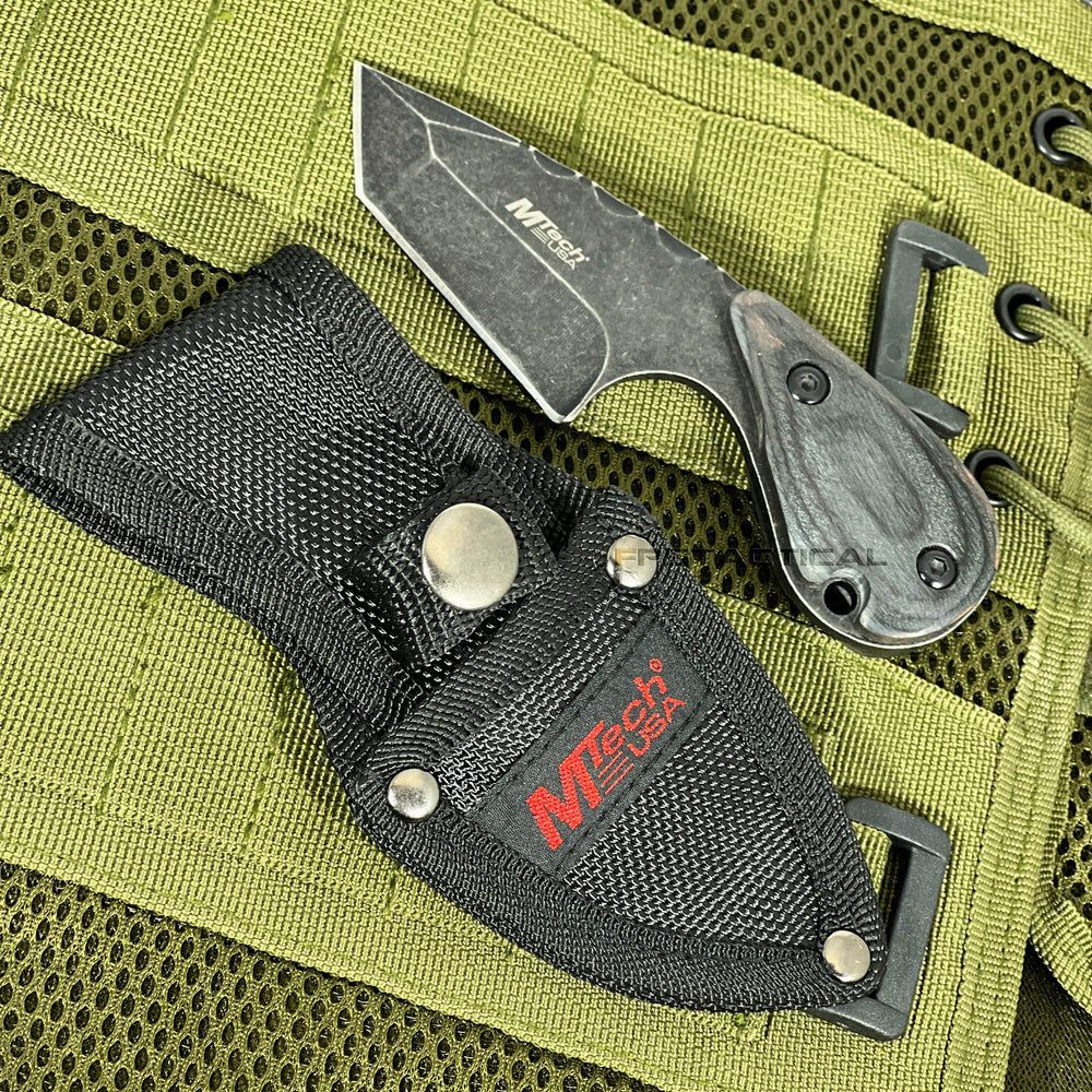 Mtech USA Black Ash / Gray Stonewash Miniature Full Tang Fixed Blade Knife w Snap Lock Sheath 2.5