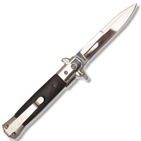 Falcon Mirror / Chrome with Black Ash Pakkawood Spring Assisted Stiletto Knife 4"
