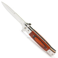 Falcon KS6008CWD Classic Mirror / Chrome and Cherry Wood Spring Assisted Stiletto Knife 4"
