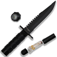 Outlander 8.5" Fixed Blade Survival Knife with Compass and Sealable Handle Storage with Matches
