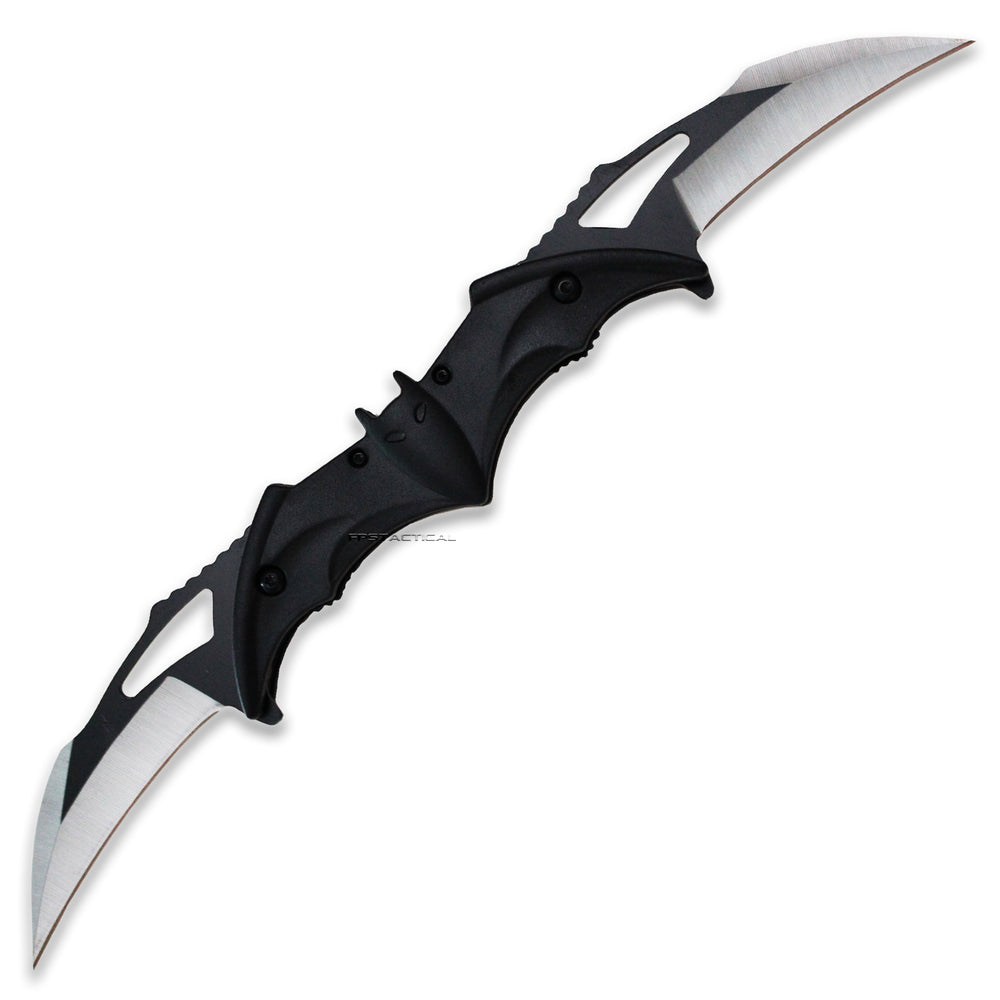 Pacific Solutions Dual Blade Bat Wing Spring Assisted Knife Black and Silver 4.5